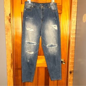 Light wash distressed blue jeans size 16/33 100% cotton INC Denim